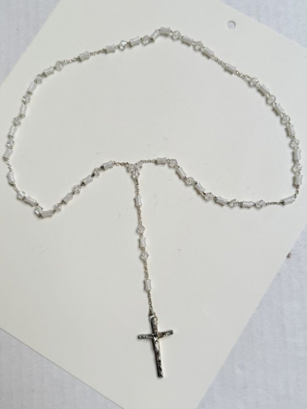 Italy Catholic Rosary White Bead Crucifix‎ Necklace Christian Gift Religious